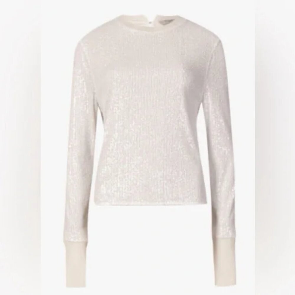 ALLSAINTS Juela Women's White Sequined Stretch Sweater Lined, XS